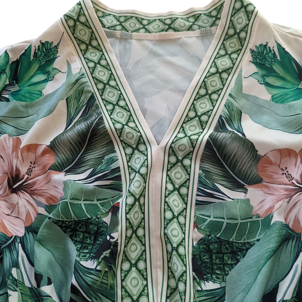 Plus Size Women's Tropical Print Tie Batwing Sleeve Dress Size 2XL - Picture 5 of 13